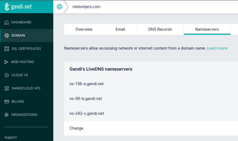 Gandi DNS nameserver before